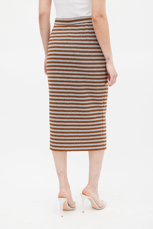 Smythe Orange & Silver Metallic Striped Pencil Skirt