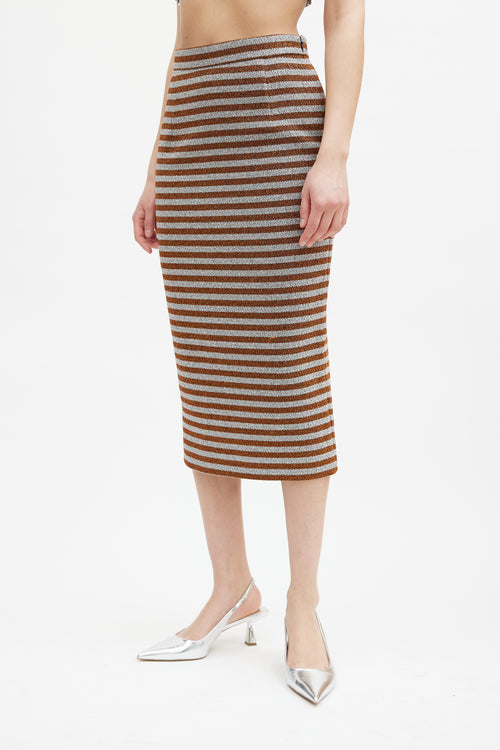 Smythe Orange & Silver Metallic Striped Skirt