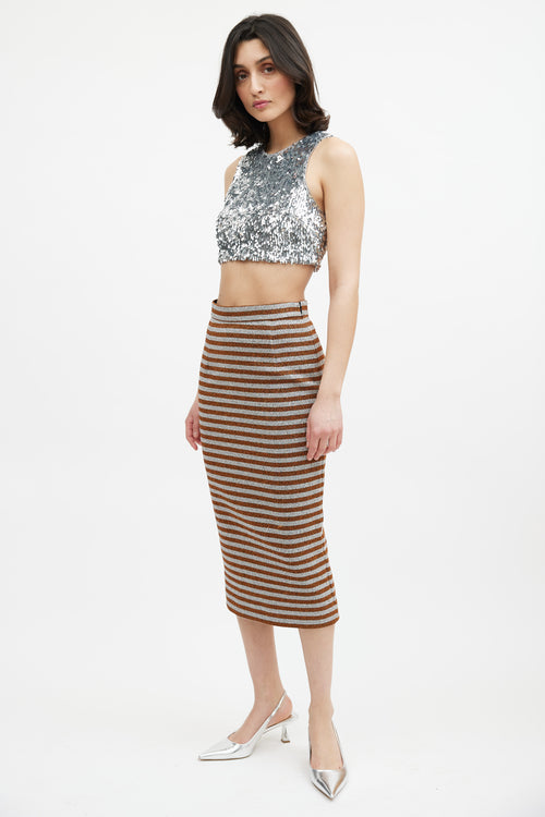 Smythe Orange & Silver Metallic Striped Skirt