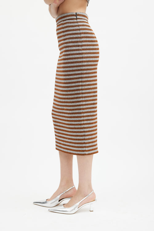 Smythe Orange & Silver Metallic Striped Skirt