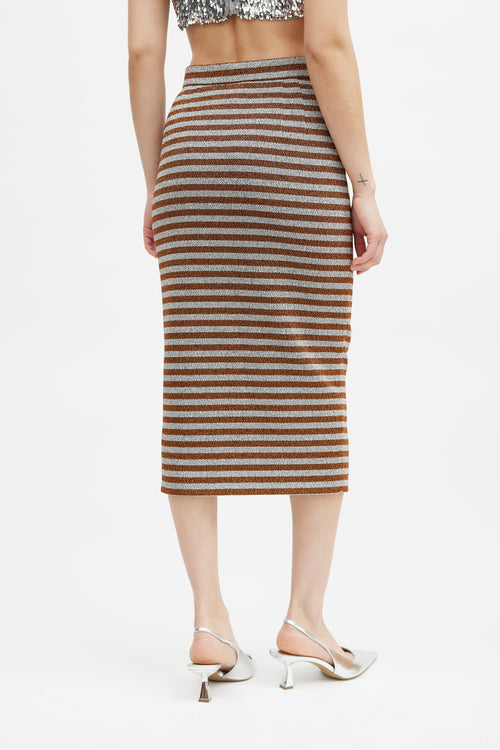 Smythe Orange & Silver Metallic Striped Skirt