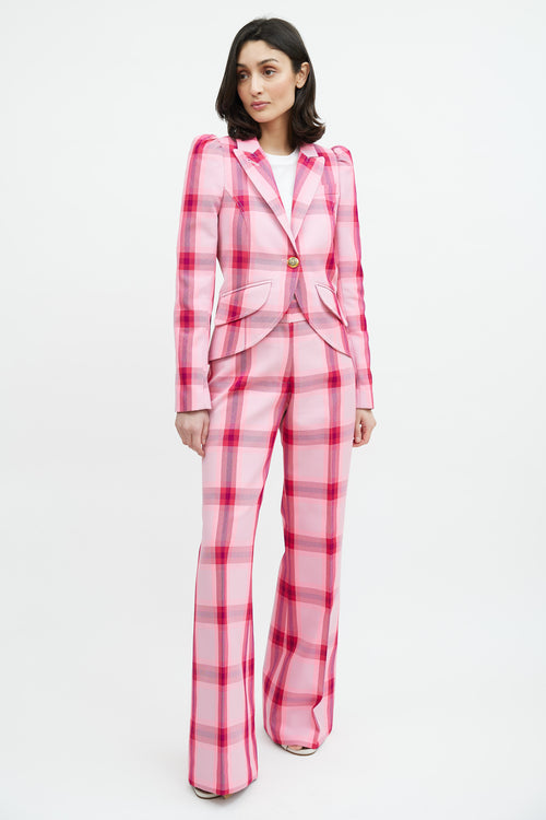 Smythe Pink & Multicolour Plaid Two Piece Suit