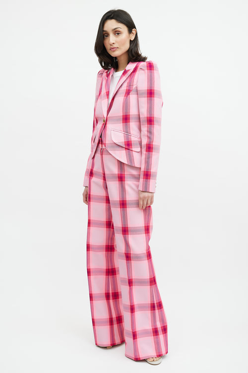 Smythe Pink & Multicolour Plaid Two Piece Suit