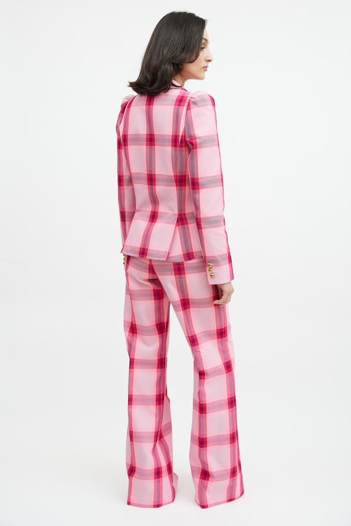 Smythe Pink & Multicolour Plaid Two Piece Suit
