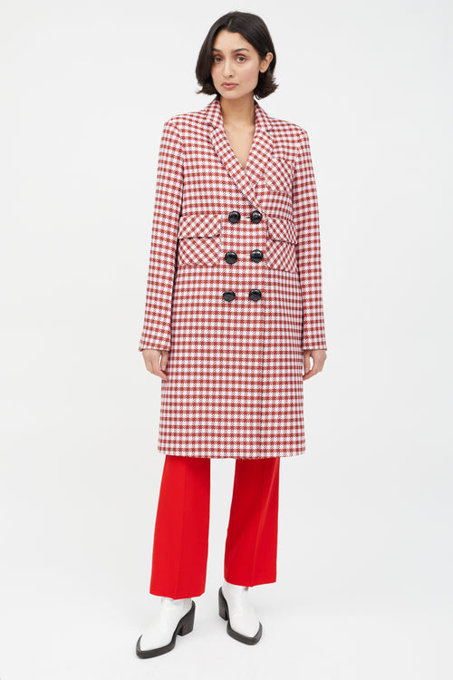 Smythe Pink & Red Houndstooth Double Breasted Coat