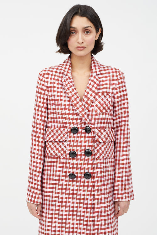 Smythe Pink & Red Houndstooth Double Breasted Coat
