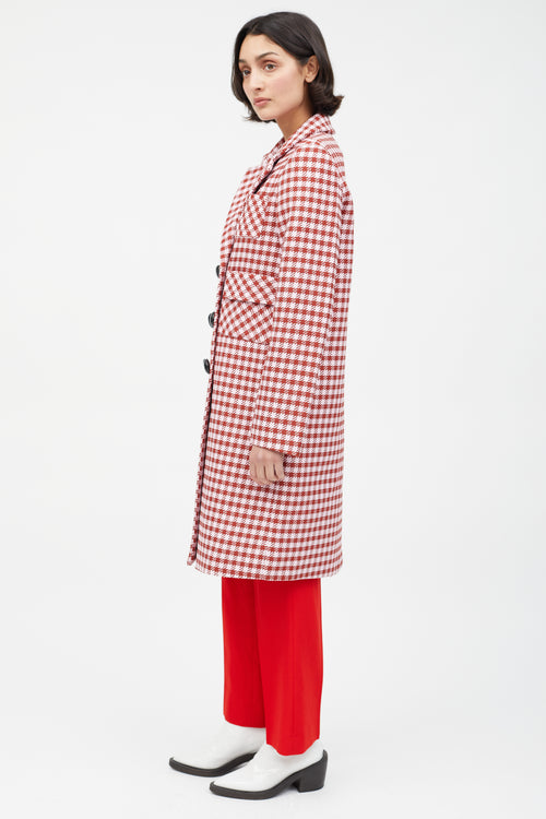 Smythe Pink & Red Houndstooth Double Breasted Coat