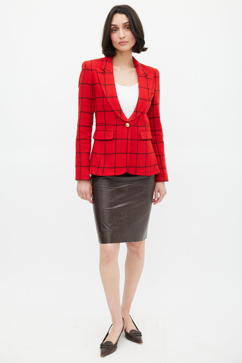 Smythe Red & Black Windowpane Elbow Patch Blazer