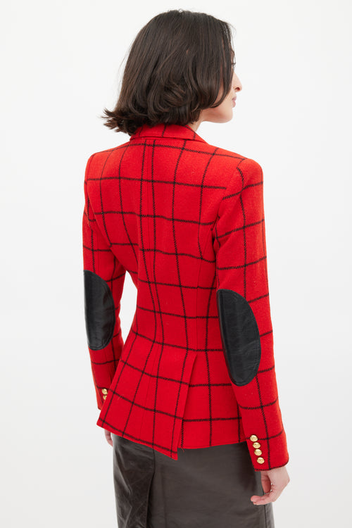 Smythe Red & Black Windowpane Elbow Patch Blazer