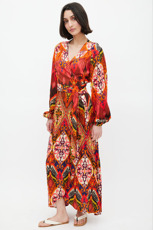 Smythe Red & Multi Ikat Printed Hostess Wrap Dress