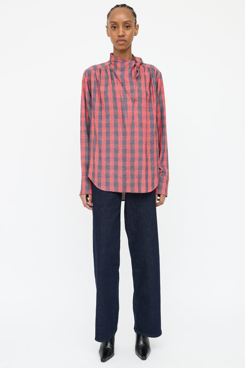 Smythe Red & Navy Plaid Bow Top