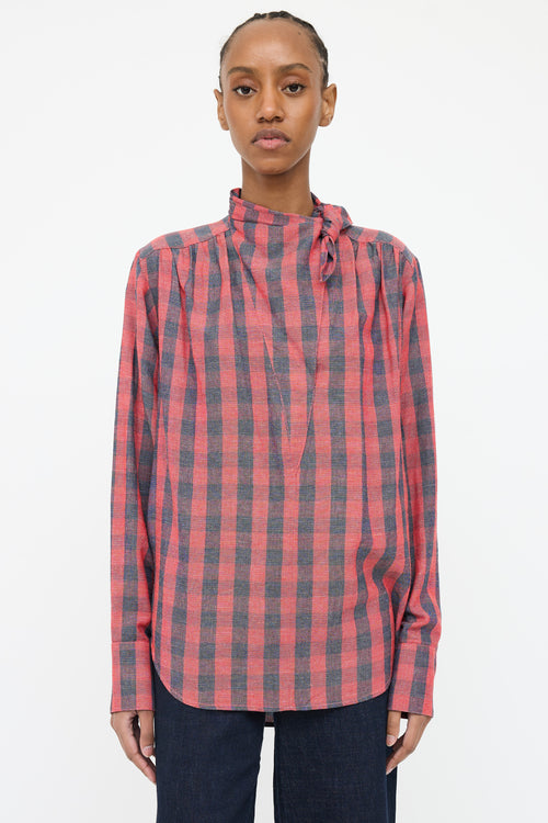Smythe Red & Navy Plaid Bow Top
