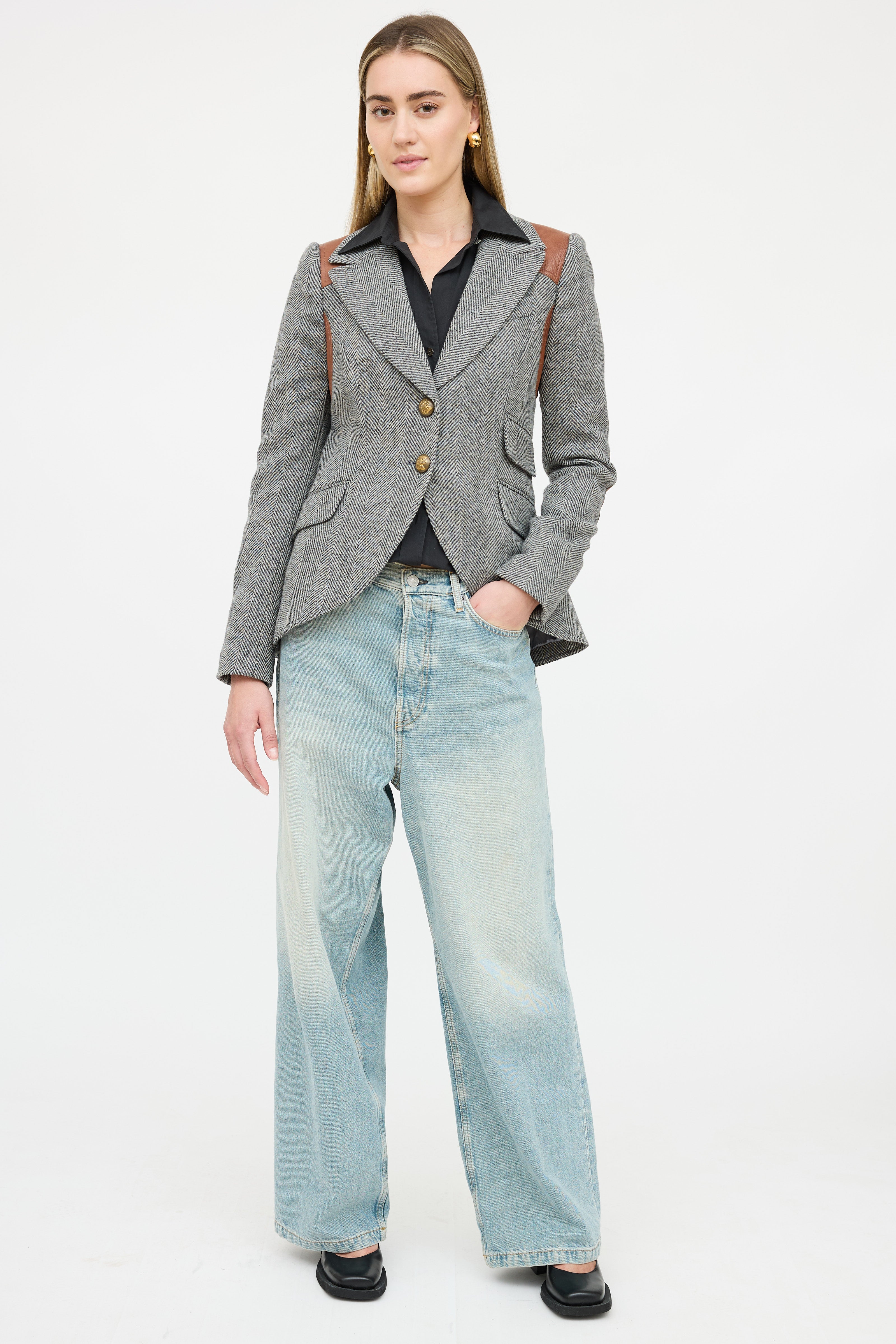 Smythe Tweed Leather Panelled Blazer