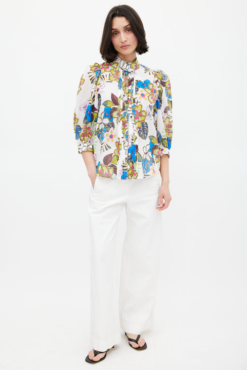 Smythe White & Multi Floral Frontier Blouse