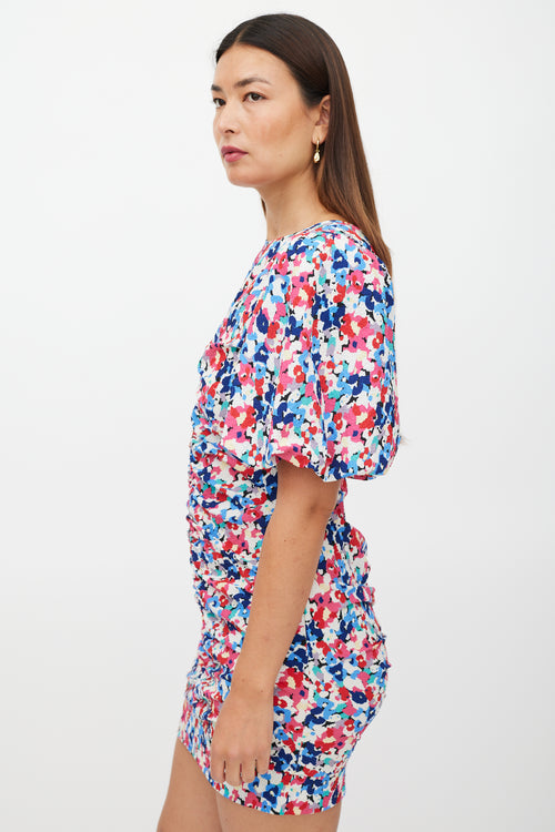 Smythe White & Multicolour Ruched Keyhole Floral Dress