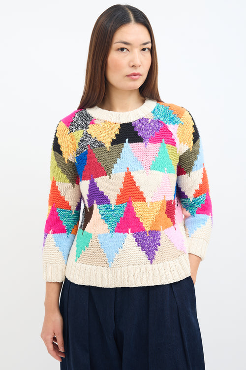 Smythe X Augden Cream & Multi Triangle Knit Sweater