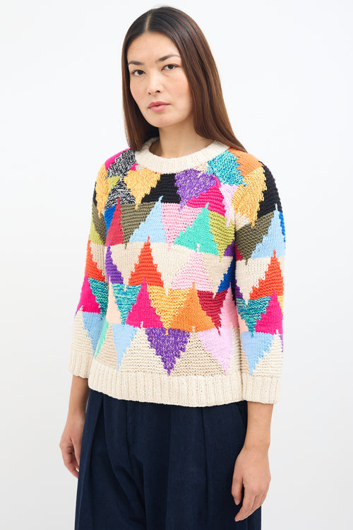 Smythe X Augden Cream & Multi Triangle Knit Sweater