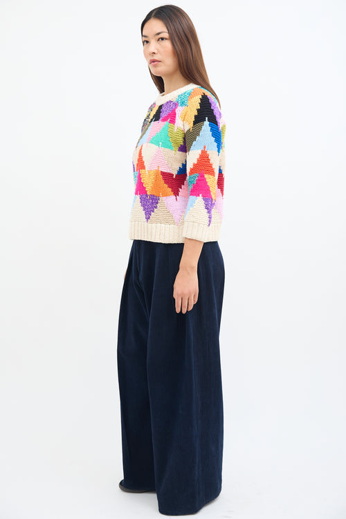 Smythe X Augden Cream & Multi Triangle Knit Sweater