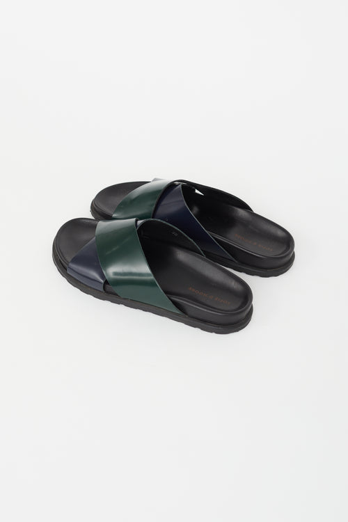Sofie D'Hoore Navy & Green Leather Criss Cross Slide