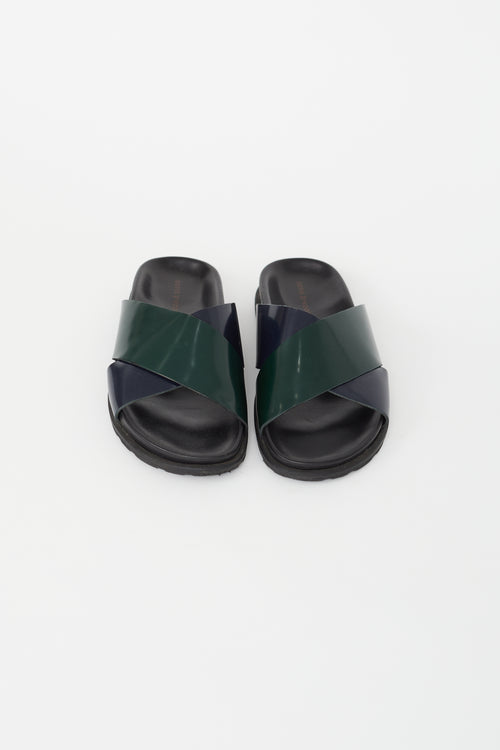 Sofie D'Hoore Navy & Green Leather Criss Cross Slide