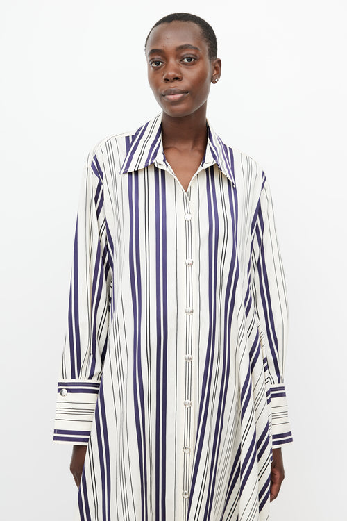 Sonia Rykiel Cream & Navy Stripes Shirt Dress