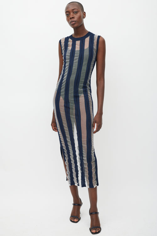 Sportmax Navy & White Striped Sheer Dress