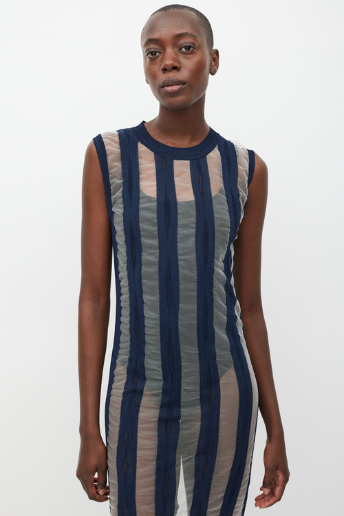 Sportmax Navy & White Striped Sheer Dress