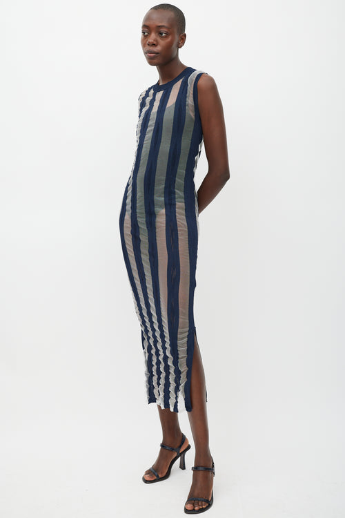 Sportmax Navy & White Striped Sheer Dress