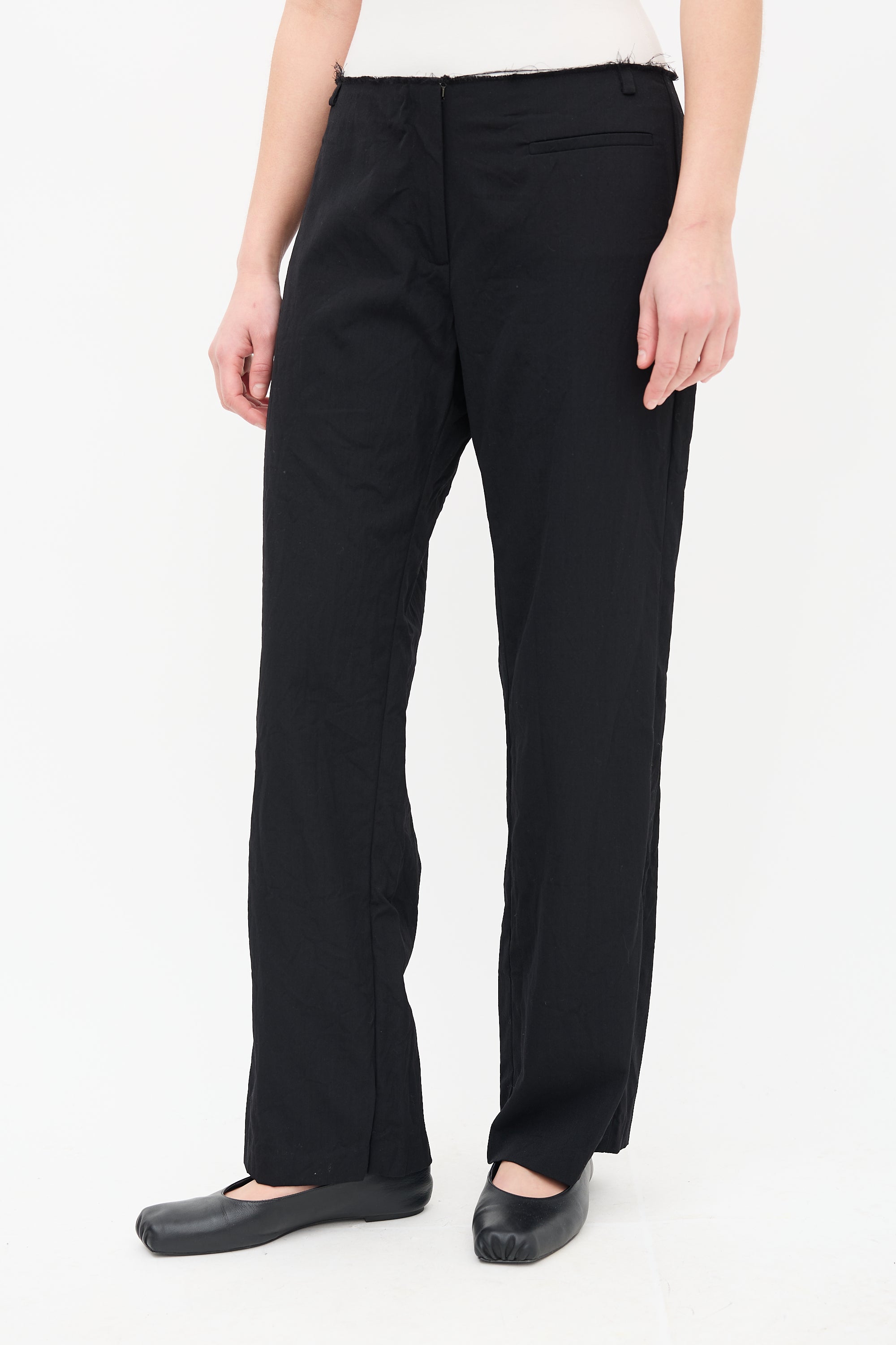 St. Agni Black Wool Distressed Edge Trouser