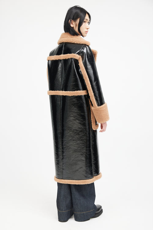 Stand Studio Black & Brown Patent Shearling Coat