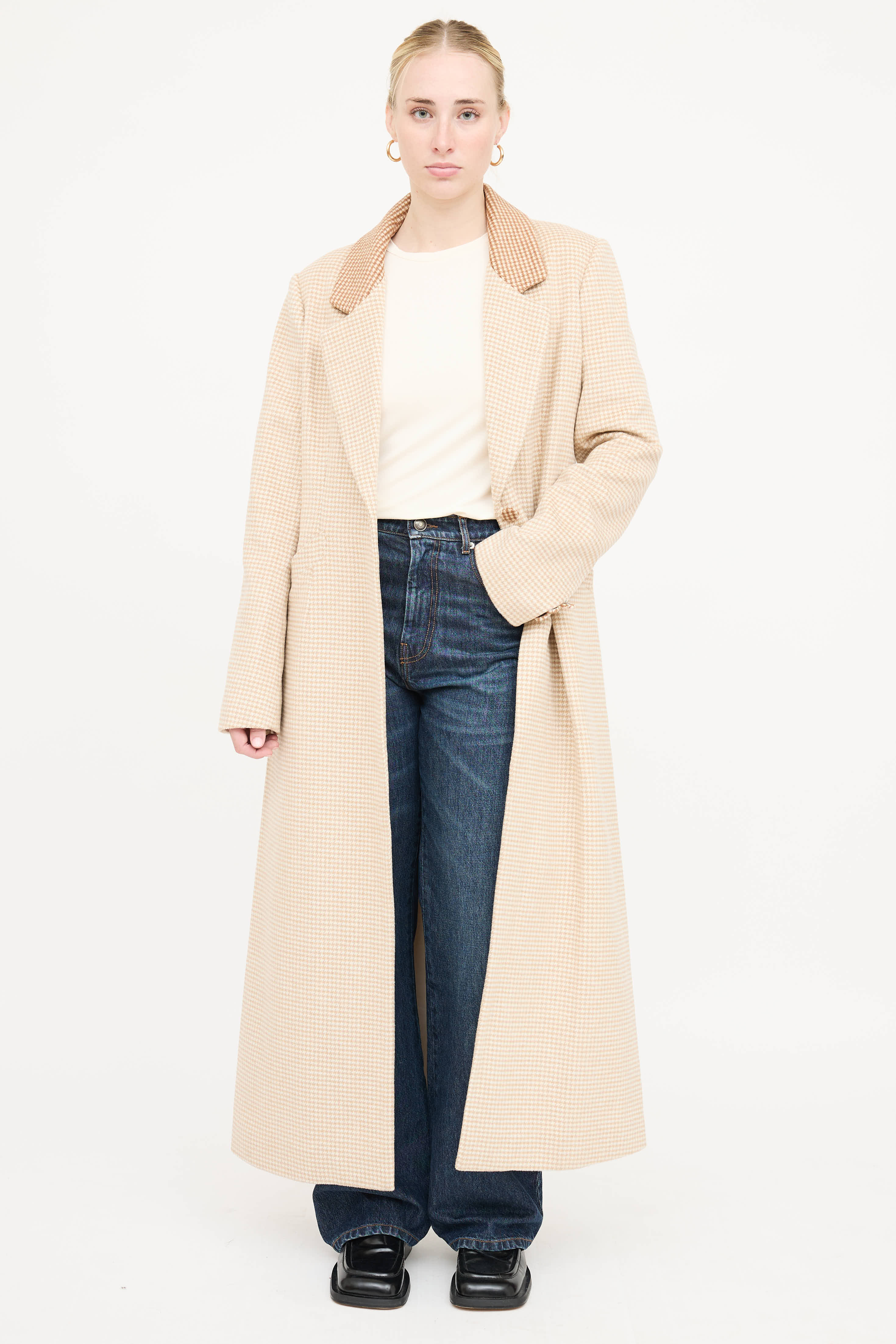 Staud Long Houndstooth Coat