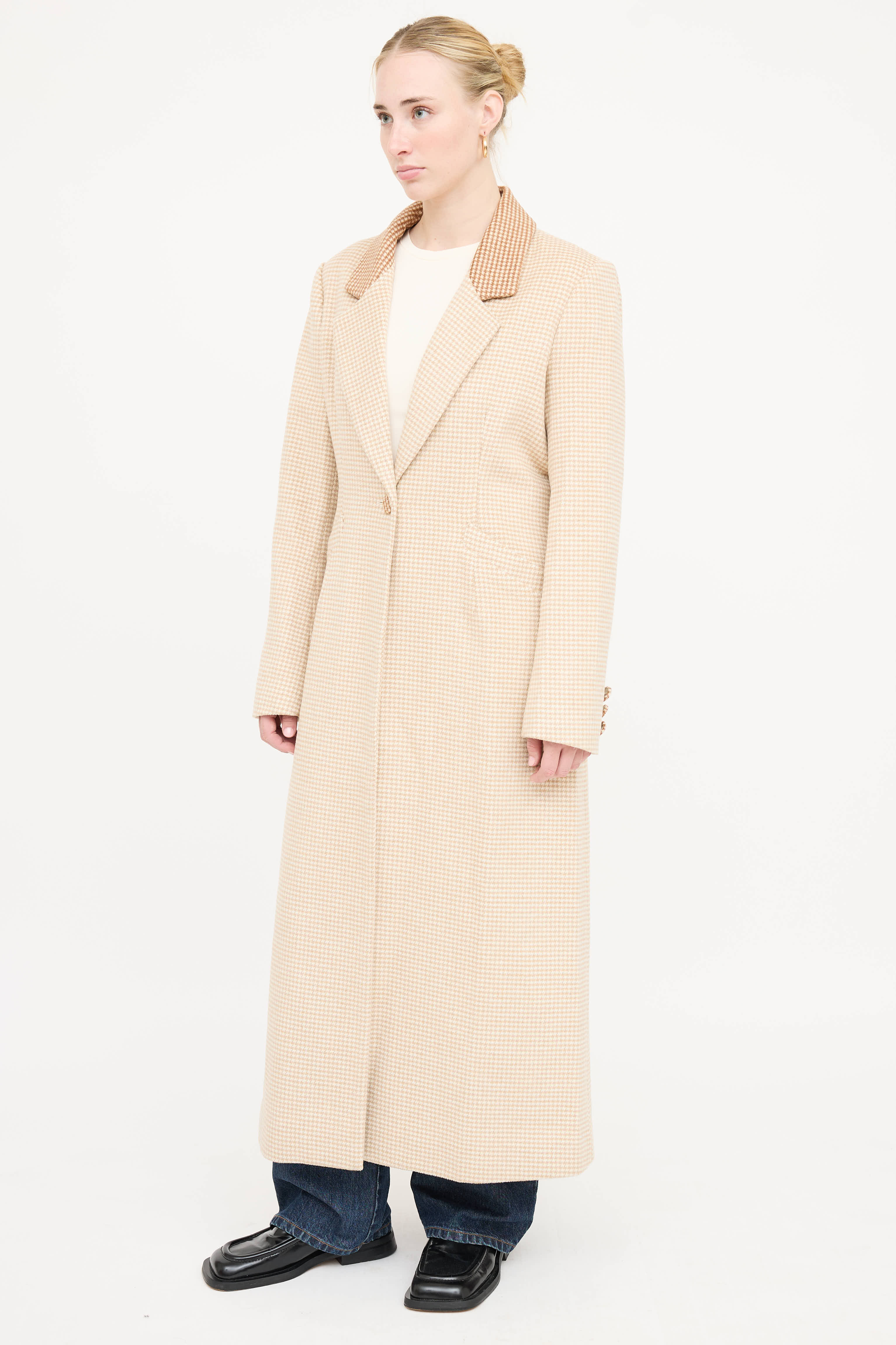 Staud Long Houndstooth Coat