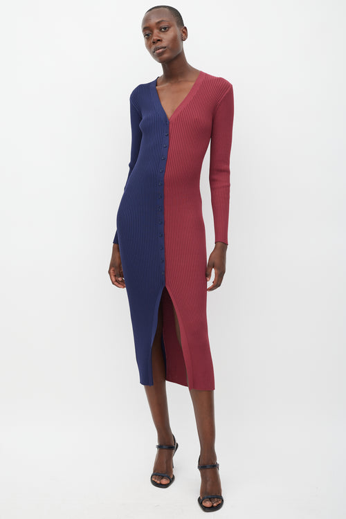 Staud Navy & Burgundy Ribbed Panelled Dress