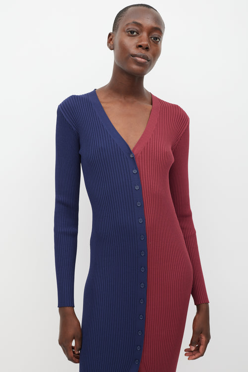 Staud Navy & Burgundy Ribbed Panelled Dress