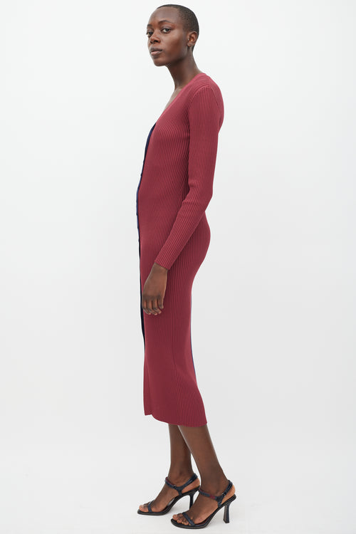 Staud Navy & Burgundy Ribbed Panelled Dress