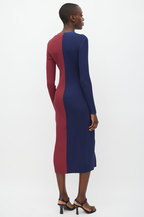 Staud Navy & Burgundy Ribbed Panelled Dress