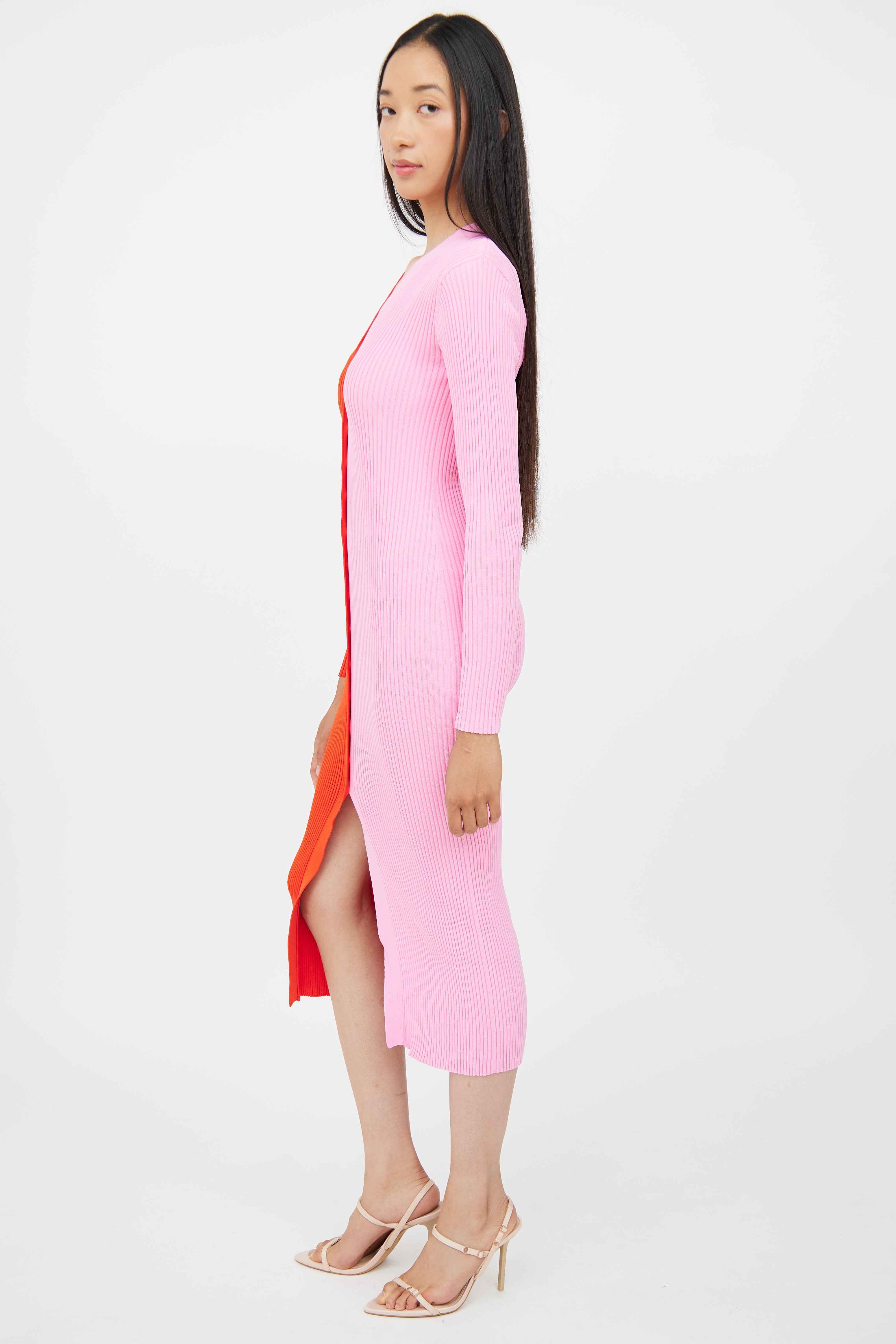 Staud Red & Pink Ribbed Dress