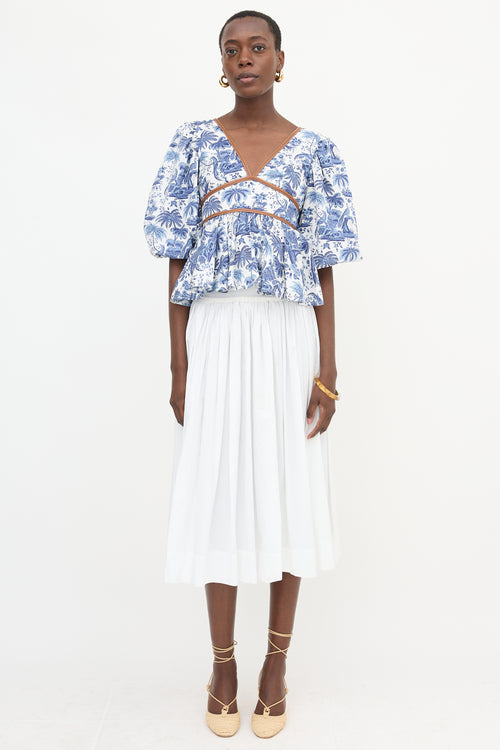 Staud Printed Puff Sleeve Top