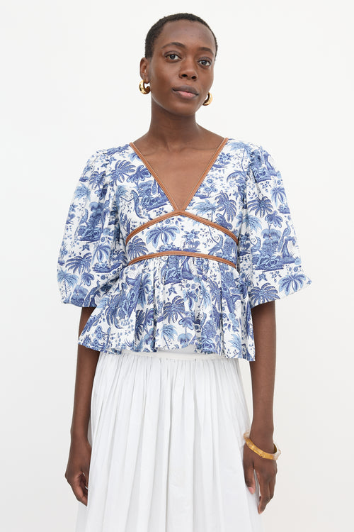Staud Printed Puff Sleeve Top
