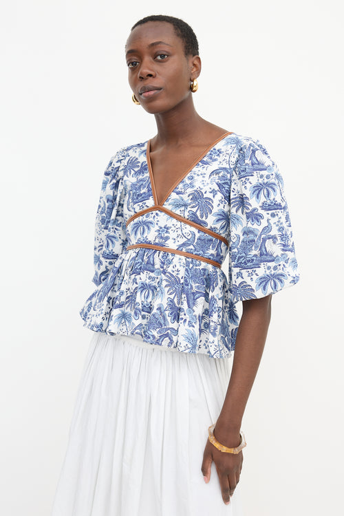 Staud Printed Puff Sleeve Top