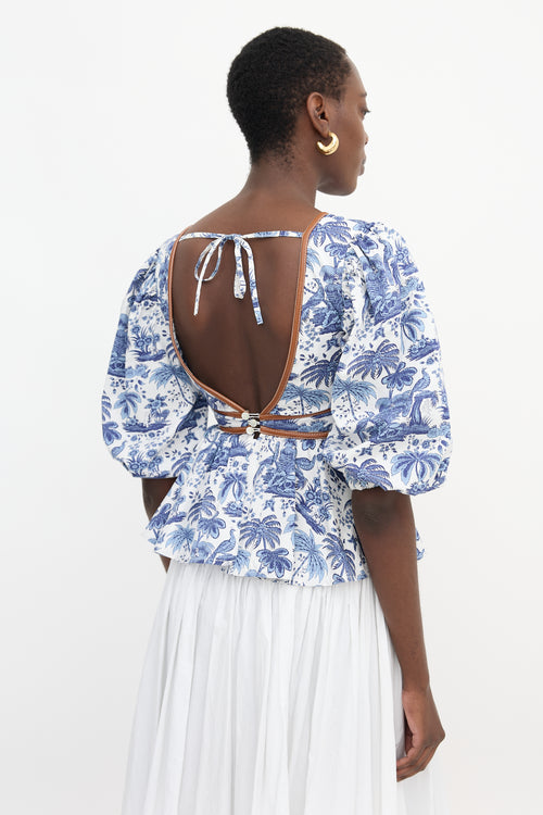 Staud Printed Puff Sleeve Top