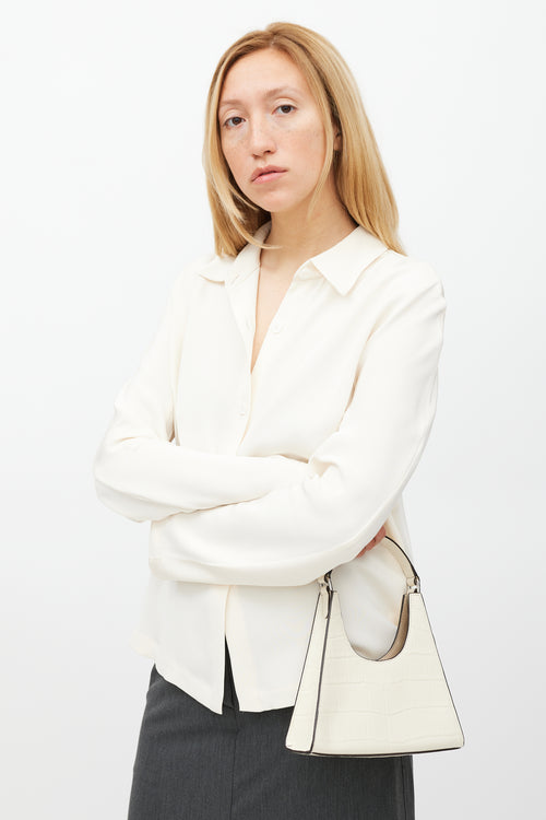 Staud White Embossed Leather Rey Mini Bag