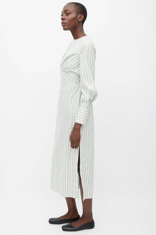 Staud White & Green Striped Back Cutout Dress