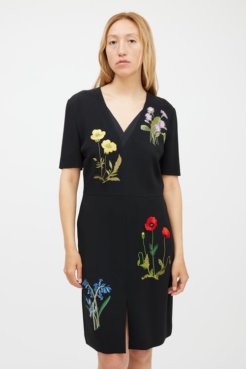 Stella McCartney Black & Multicolour Floral Embroidered Dress