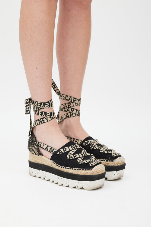 Stella McCartney Black & Multicolour Gaia Platform Espadrille Sandal