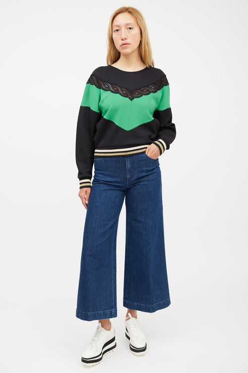 Stella McCartney Black & Multicolour Lace Striped Top