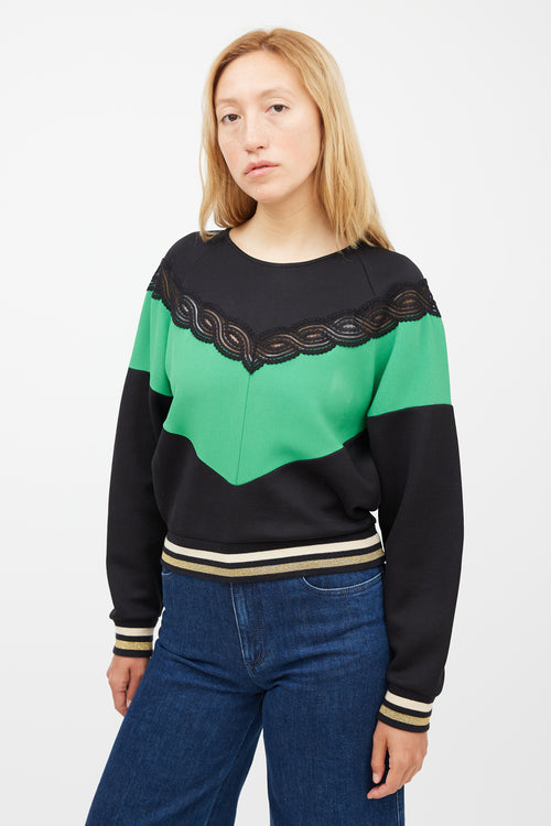 Stella McCartney Black & Multicolour Lace Striped Top