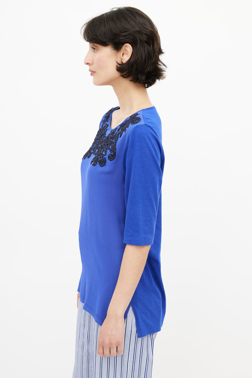 Stella McCartney Blue & Black Embroidered T-Shirt