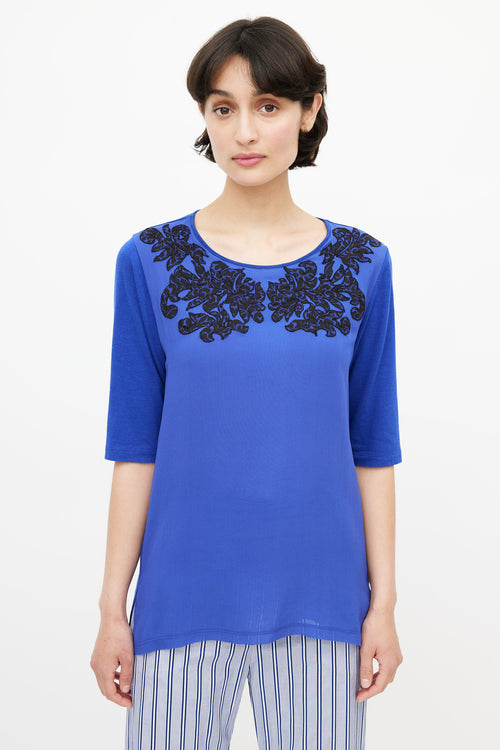 Stella McCartney Blue & Black Embroidered T-Shirt