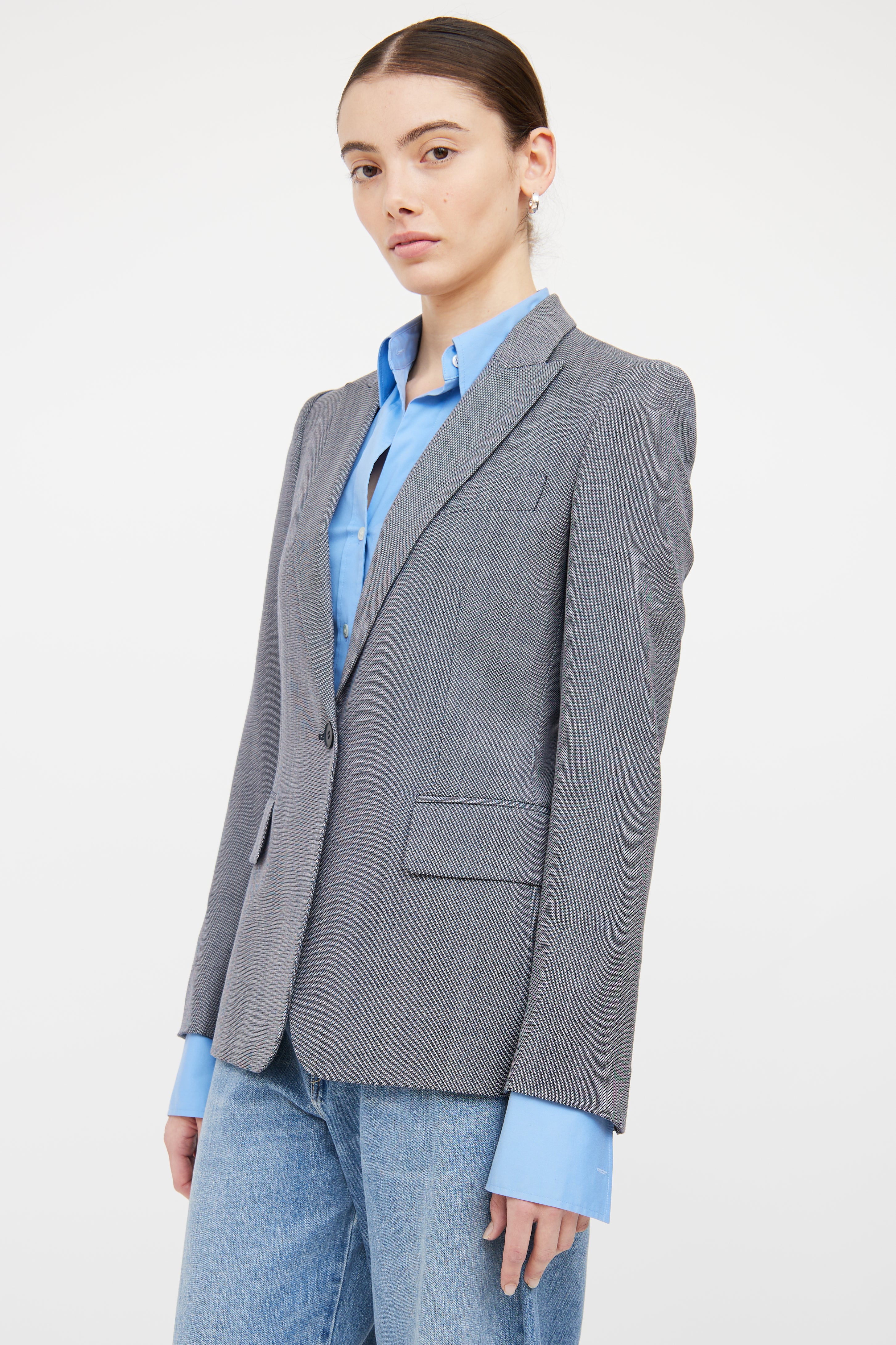 Stella McCartney Grey Wool Peak Collar Blazer
